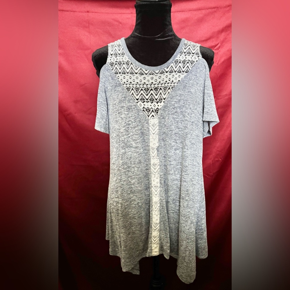 Navy and Gray Lace Accent Women's Top